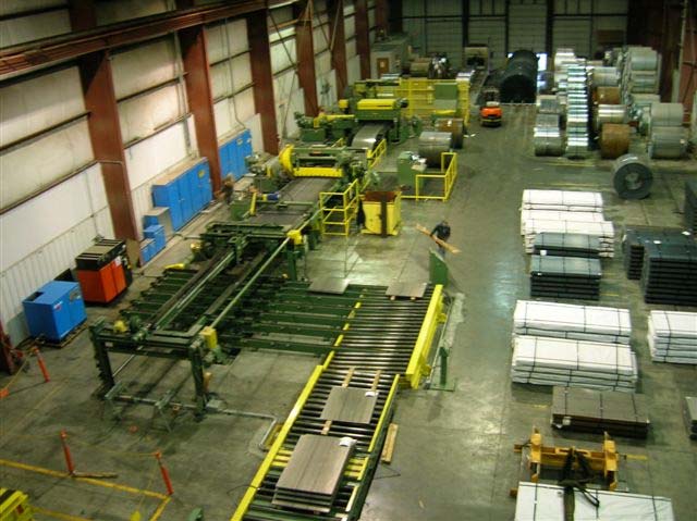 Performance Master processing floor with cut-to-length equipment and staged steel